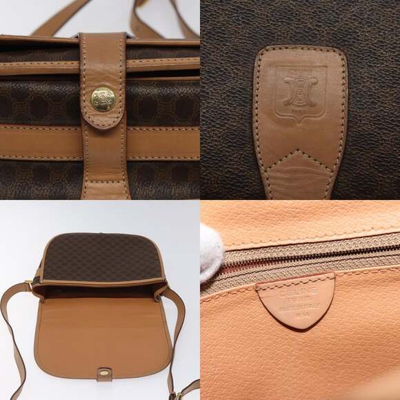 CELINE Macadam Canvas Shoulder Bag Pvc Leather Brown Gold - Picture 11 of 13